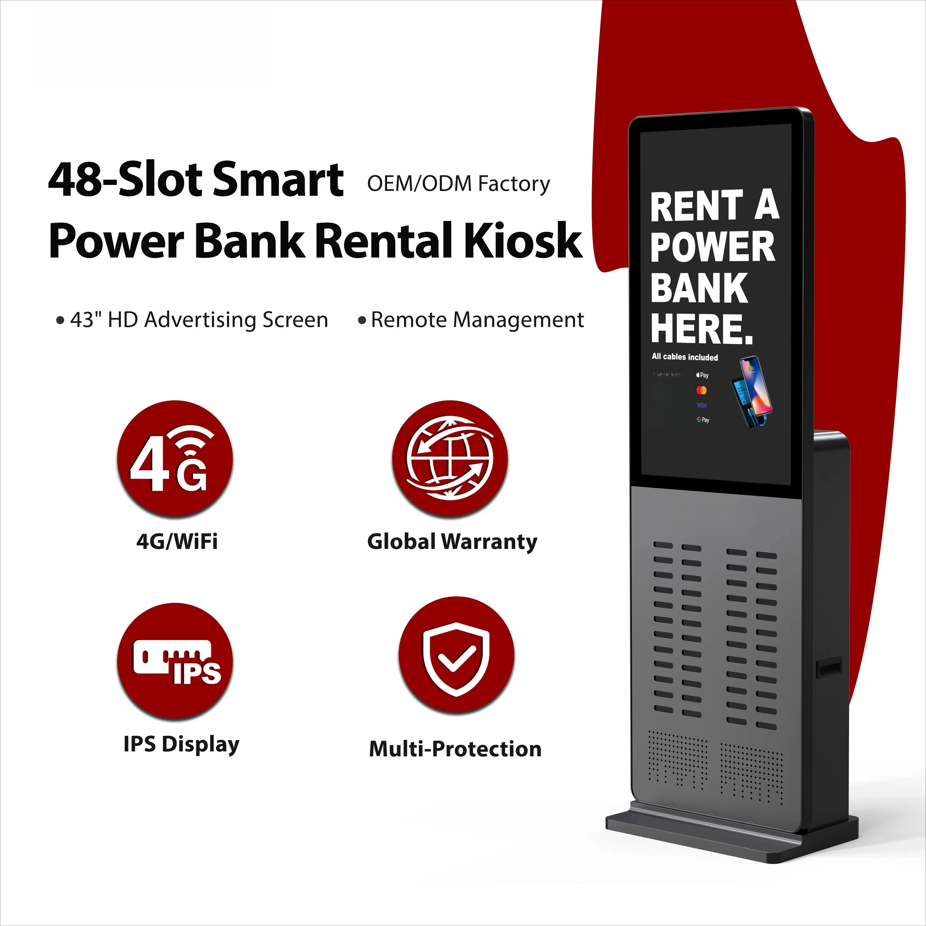 Relink OEM / ODM 48 Slots High Capacity Sharing Power Bank Rental Station Phone Charging Vending Machine with QR Code Payment