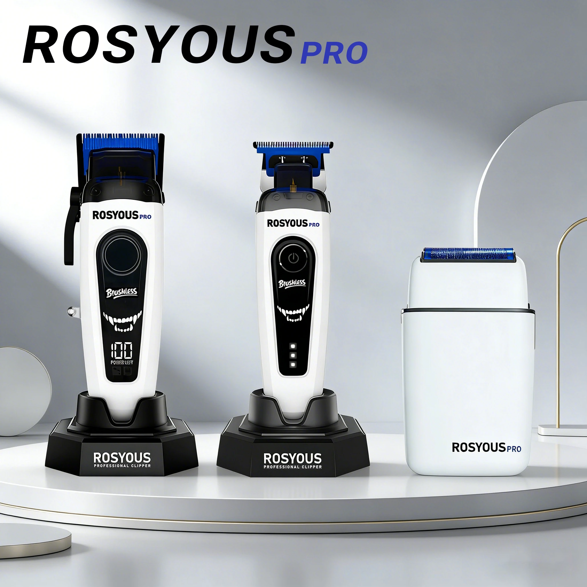 

Профессиональный набор для стрижки волос ROSYOUS: машинка для стрижки с DLC-лезвием, бесщеточным мотором, зарядной базой, модели RSPRO106, RSPRO202, RS620