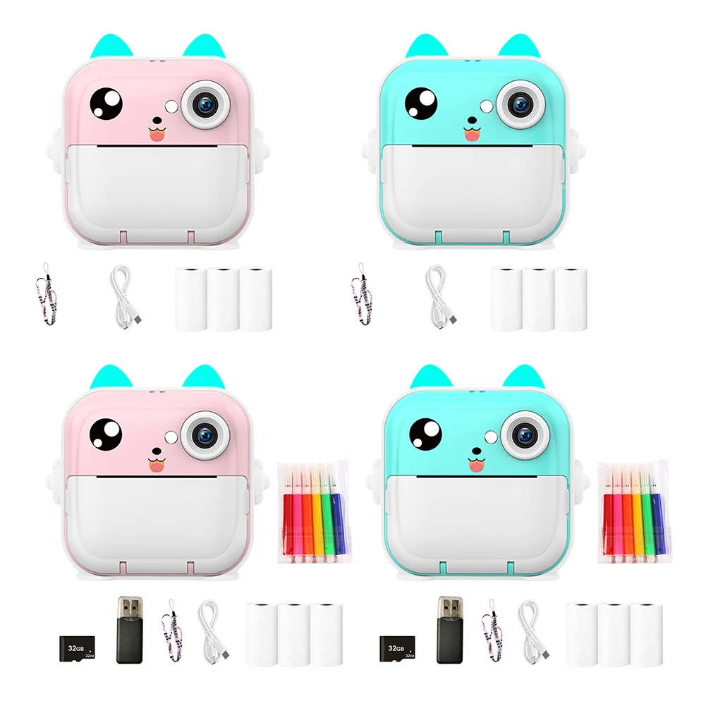 4-in-1 tragbare Videokamera, USB wiederaufladbar, Mini-Sofortdruckkamera, tintenlose Thermodruckkamera, Weihnachts- und Geburtstagsgeschenke