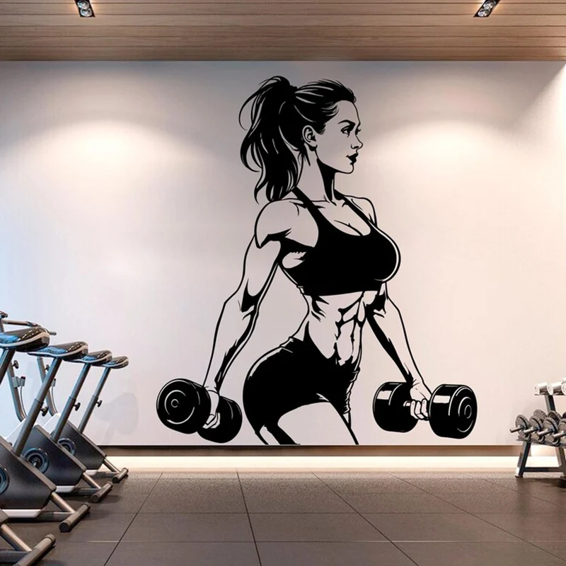 Adesivo de parede para academia, vinil, power fitness, treino, academia, menina, decoração, treino, menina, motivação, crossfit, papel de parede s455
