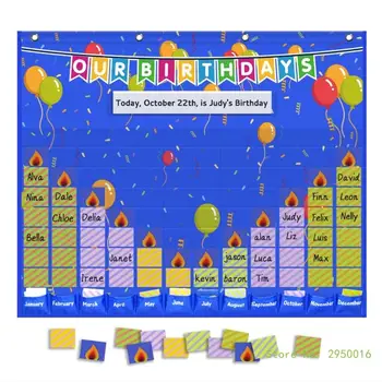 แผนภูมิกระเป๋าสำหรับห้องเรียนวันเกิดพร้อมการ์ด90ใบสำหรับห้องเรียนอนุบาลแผนภูมิกระเป๋ากราฟวันเกิด