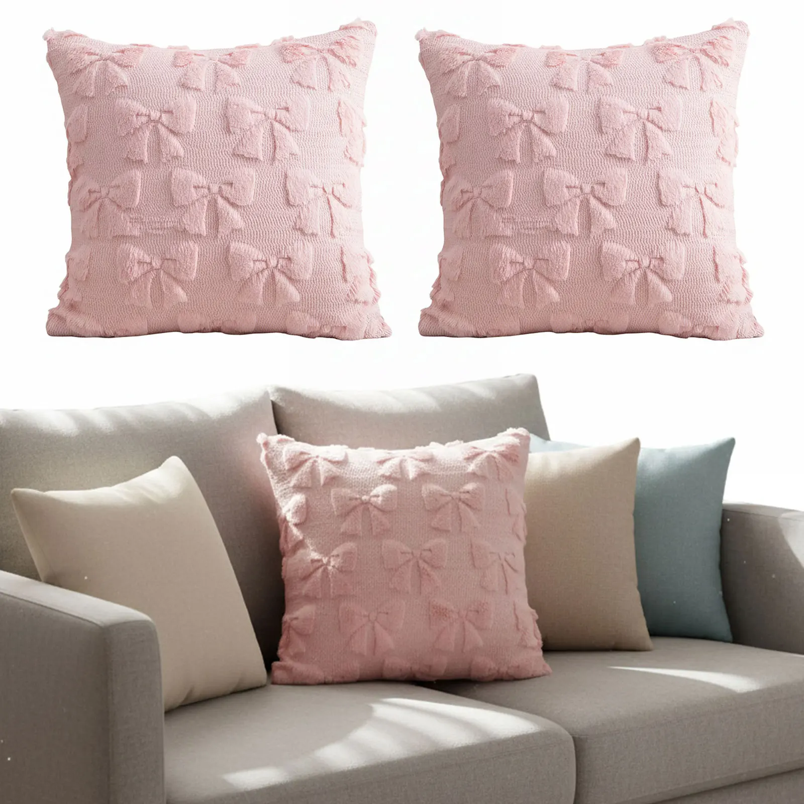 Cute for Fluffy Bow Pillow Covers Multi-Purpose Valentine Plush Cushion Cover Festive Decoration Cushion Sleeve for Home Decor