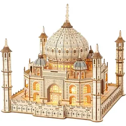 3D Puzzle Modelo De Casa De Madeira para Crianças e Adultos, Brinquedo De Montagem De Luz, Kits De DIY, Castelo Real, Presentes, Taj Mahal