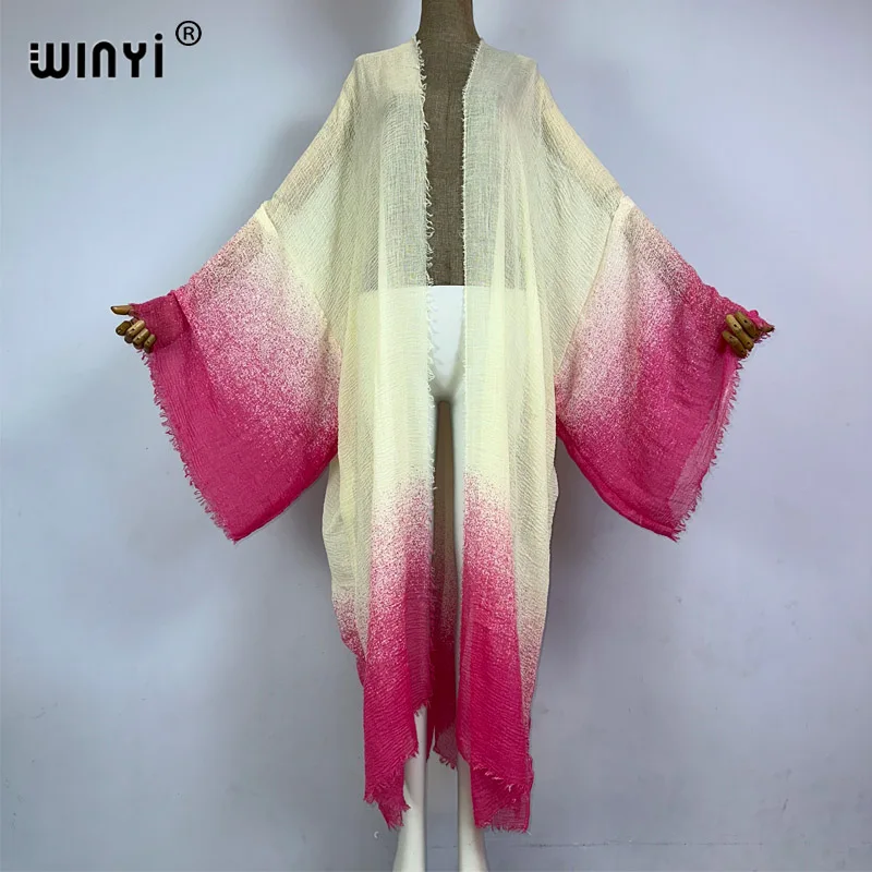 WINYI kimono new summer Gradient color beach outfits for women cover-up long coat elegant Africa coat maxi dress boho beachwear