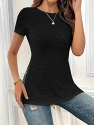 Spring Summer New T-shirt TEMU European and American Fashion Round Neck Split Waist Tie Short Sleeve T-shirt Women's Wear