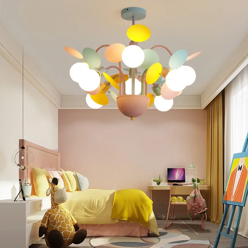 Room Chandelier Nordic Style Creative Makaron Little Girl Princess Room Bedroom LED Lamp