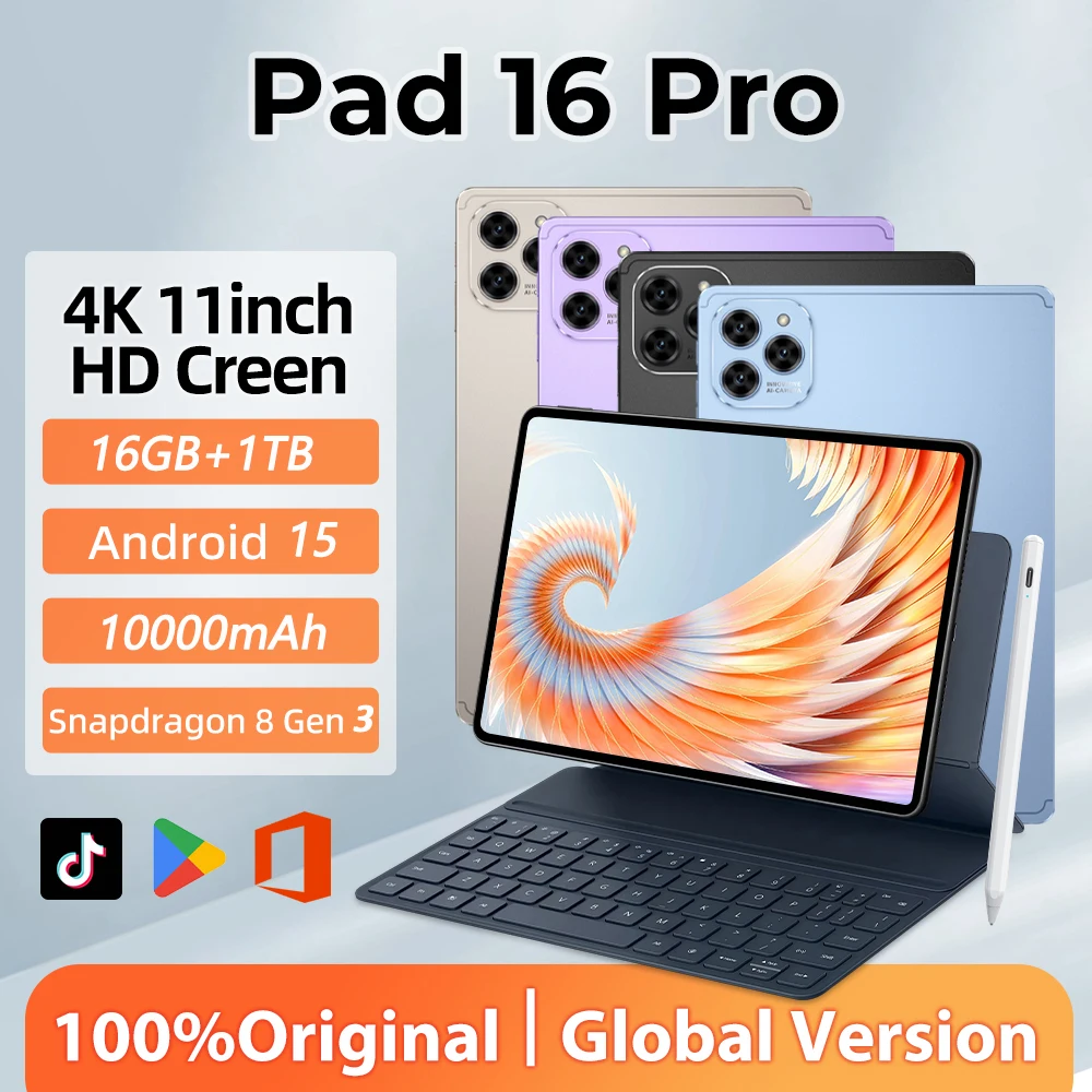

Pad 16 Pro 10.1 inch Android 15 16GB+1TB Dual Card Tablet 10000mAh MSnapdragon 8 Gen3 Core WIFI+GPS Tablet