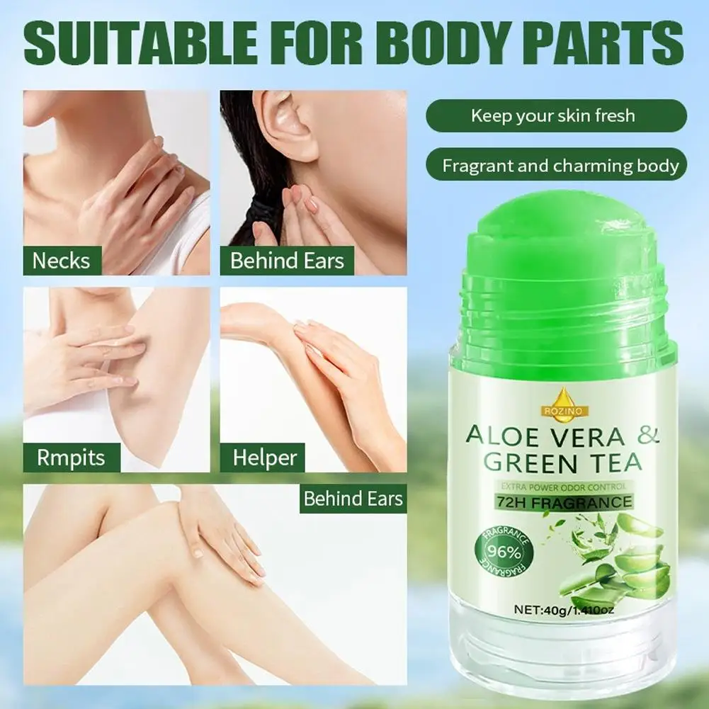 1/2PCS ROZINO Aloe Vera and Green Tea Deodorant - 72 Hours Freshness, Odor Elimination, and Sweat Odor Reduction