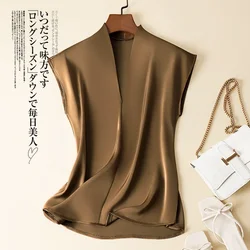 Acetate Satin Women Shirt Sleeveless New Temperament V-neck Silk Shirt Acetate Silk Top Sleeveless T-shirt Japan Acetate Fiber