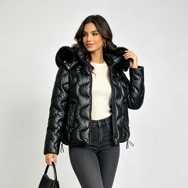 Winter Down Cotton Jacket Warm Parkas Women Fur Collar Hooded Coat Long Sleeve Overcoat Cotton-padded Jacket Female Outerwear