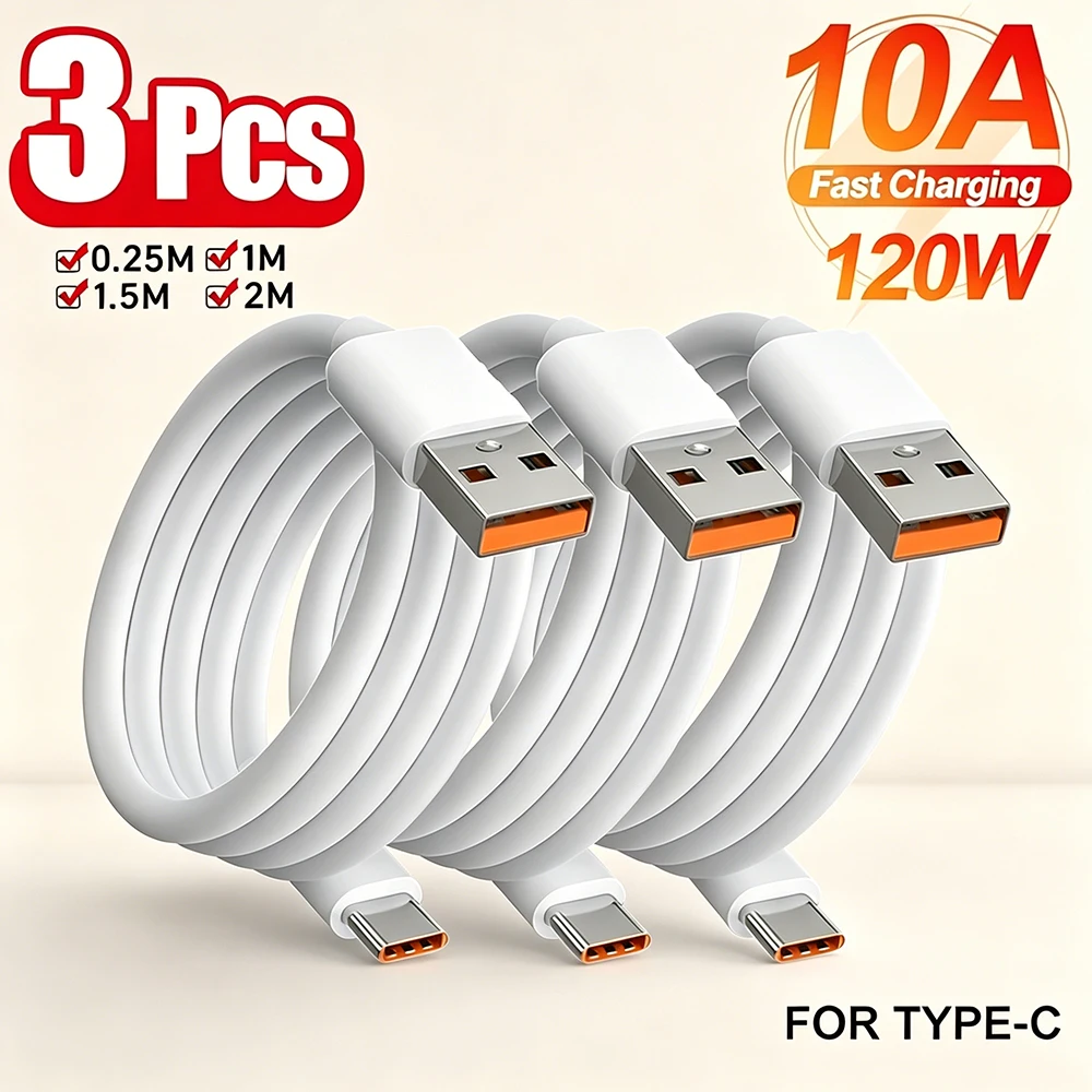 3 Stück 120W USB-C-Kabel 10A Superschnelles Ladekabel Datenkabel für Huawei Mate 60 50 Honor Xiaomi Samsung PD Schnellkabel