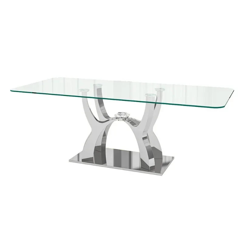 Modern light luxury tempered glass dining table, high-end restaurant furniture, high-end stainless steel chair