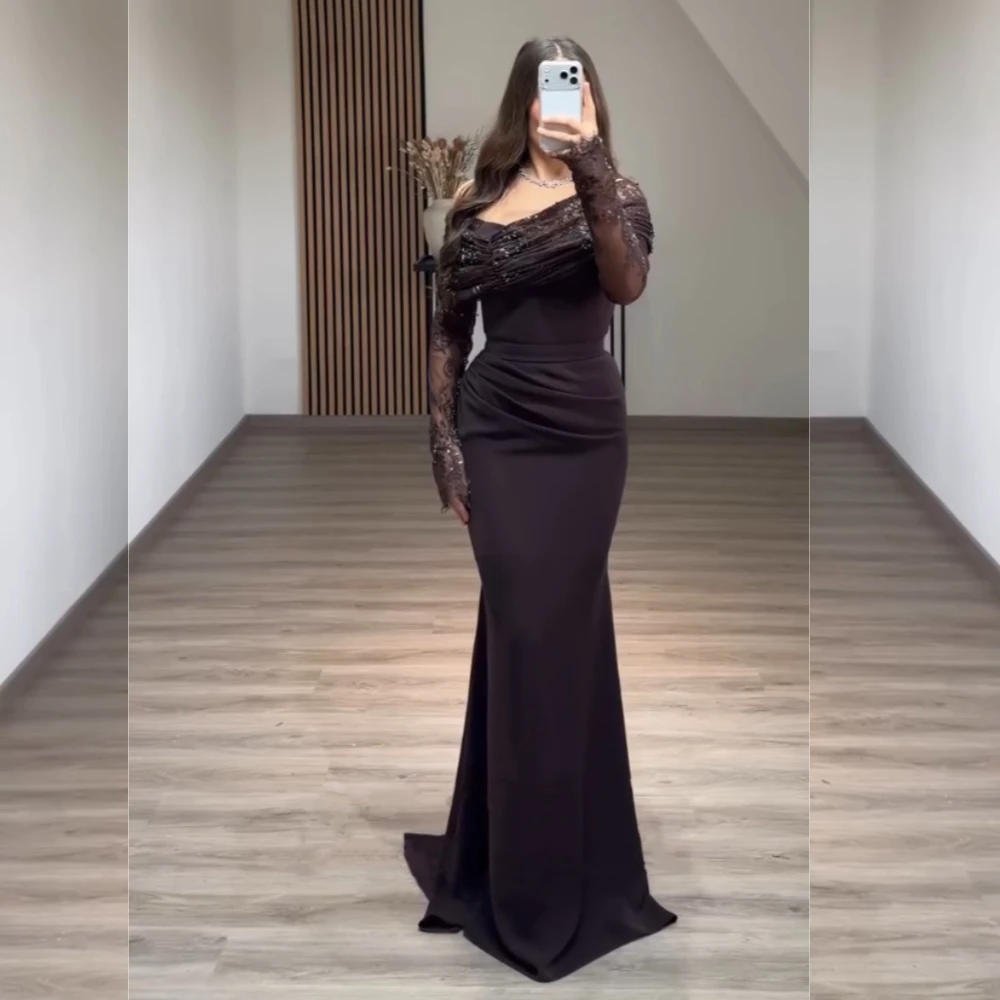 

Customized Jersey Pleat Lace Off-the-shoulder Trumpet Long Dresses Bespoke Occasion Woman Elegant Party Wedding Evening Gown