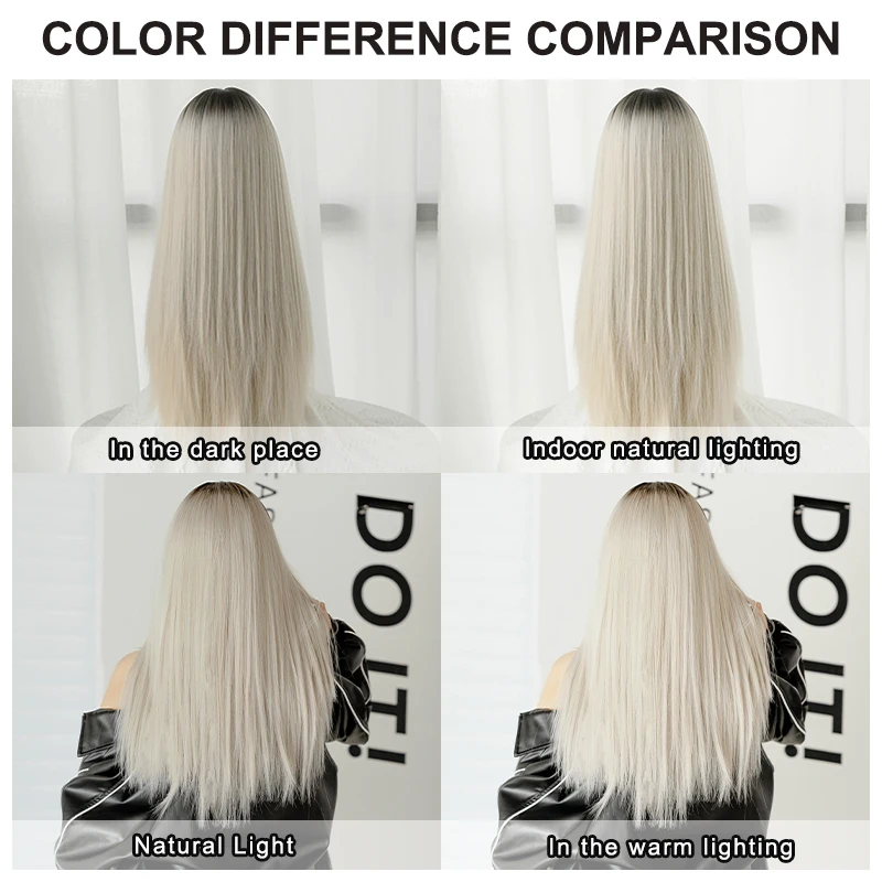 7JHH WIGS Costume Wig Synthetic Long Straight Ombre Blonde Wigs with Dark Roots High Density Ash White Wig for Women Cosplay Wig