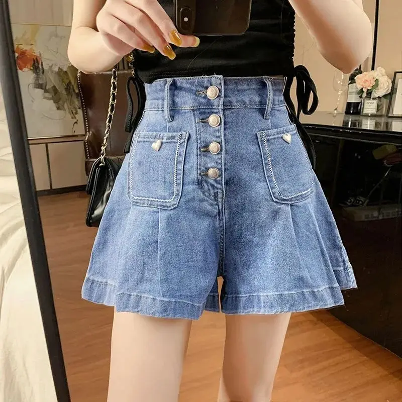 

Women's Denim Shorts Blue High Waist Wide Female Short Jeans Pants Wholesale Jorts Aesthetic Kpop Offer Free Shipping Hot Casual