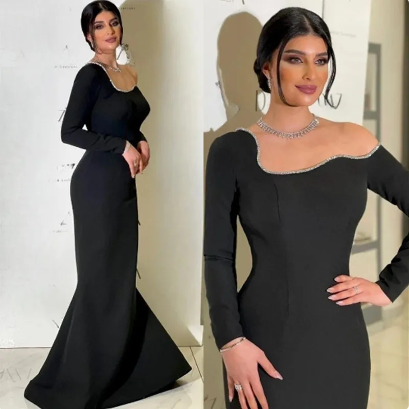 Aleeshuo Classic Blackless Asymmetrical Mermaid Evening Dresse Sequins Long Sleeves Party Prom Evening Gowns Robe soirée 2024