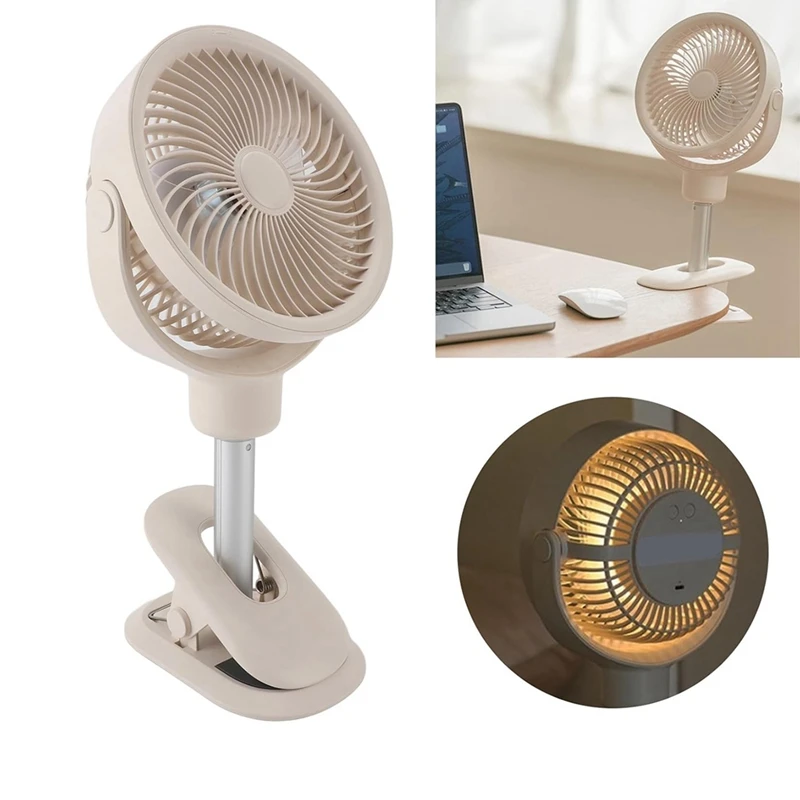 Clip On Desk Fan, Portable Telescopic Floor Fan, 4 Speeds With LED Light, Oscillating Desk Clip On Fan,USB Rechargeable