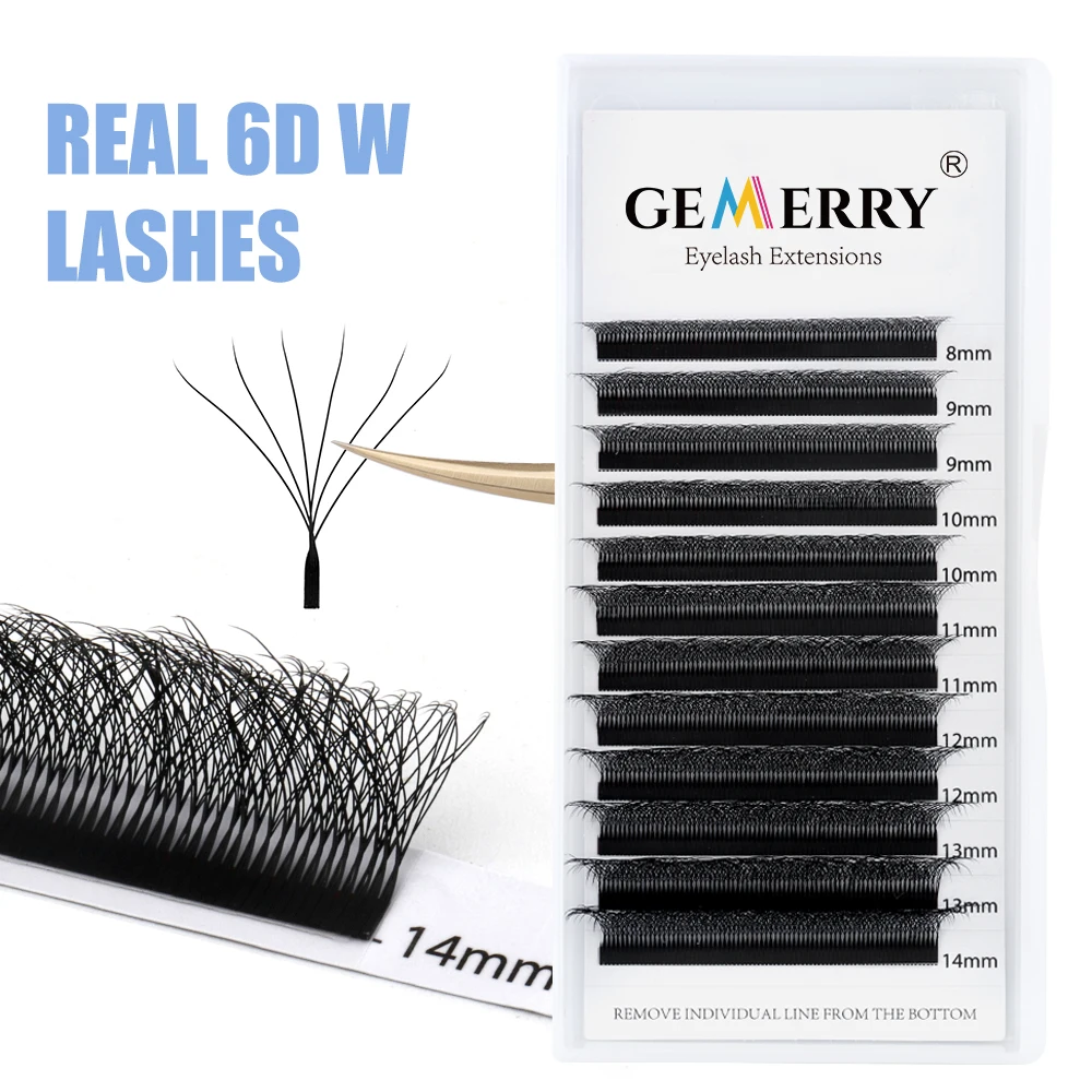 Gemerry Real 6D W Shape Eyelash Extension Premade Volume Fans W Style Shaped Lashes Cluster Natural Makeup Supplies Fake Lash