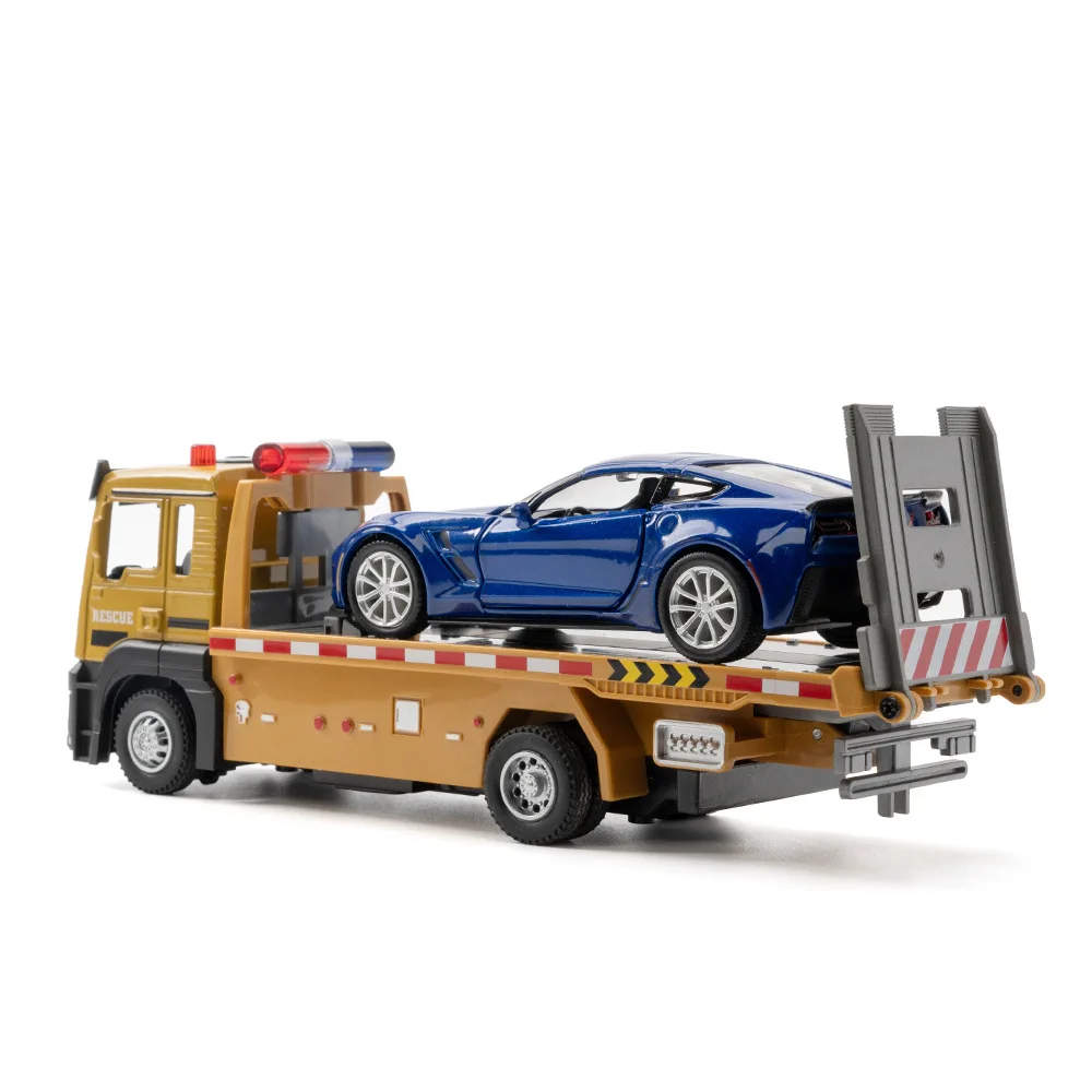 1:32 Diecast Toy Vehicle Simulation Flatbed Trailer Alloy Car Model Sound And Light Metal Pull Back Cars Toys Kids Boys Gift