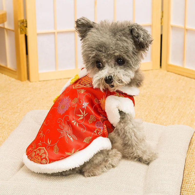 New Year Pet Clothing Cat Clothing Chinese Style Autumn and Winter Teddy Clothing Tang Clothing New Year Dog Clothing