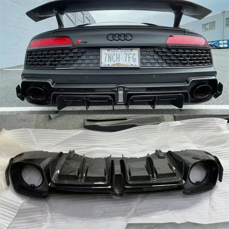 For Audi R8 2022 2023 2024 Real Dry Carbon Fiber Car Rear Bumper Lip Diffuser Splitters Spoiler Back Car Accessories body kit