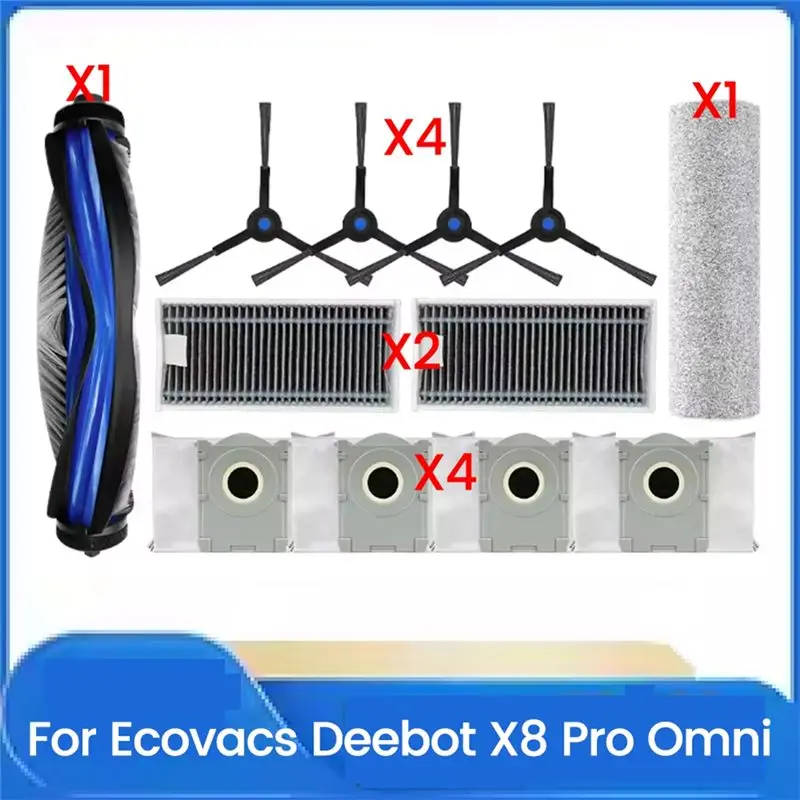 A40Z-Replacement For Ecovacs Deebot X8 Pro Omni Vacuum Cleaner Spare Parts Roller Side Brush Hepa Filter Dust Bag