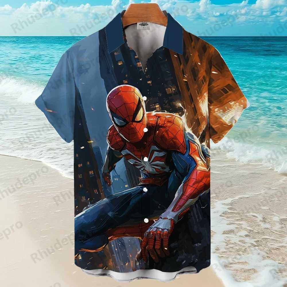 ディズニーメンズアロハシャツスパイダーマンスーパーヒーロー印刷半袖シャツ Ropa カジュアルパラ Hombres Chalas Hombre Verano