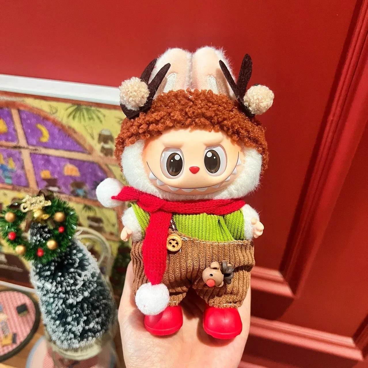 

Clothes For Labubu Clothing Merry Christmas Hat Scarf Elk Snowman Set 17cm Mini Plush Doll Accessory New Year Dress Gift