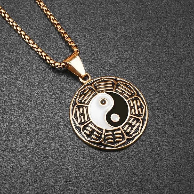 Men\'s and Women\'s New Chinese Tai Chi Yin Yang Eight Trigrams Black and White Pendant Necklace Taoist Lucky Charm Jewelry Gift