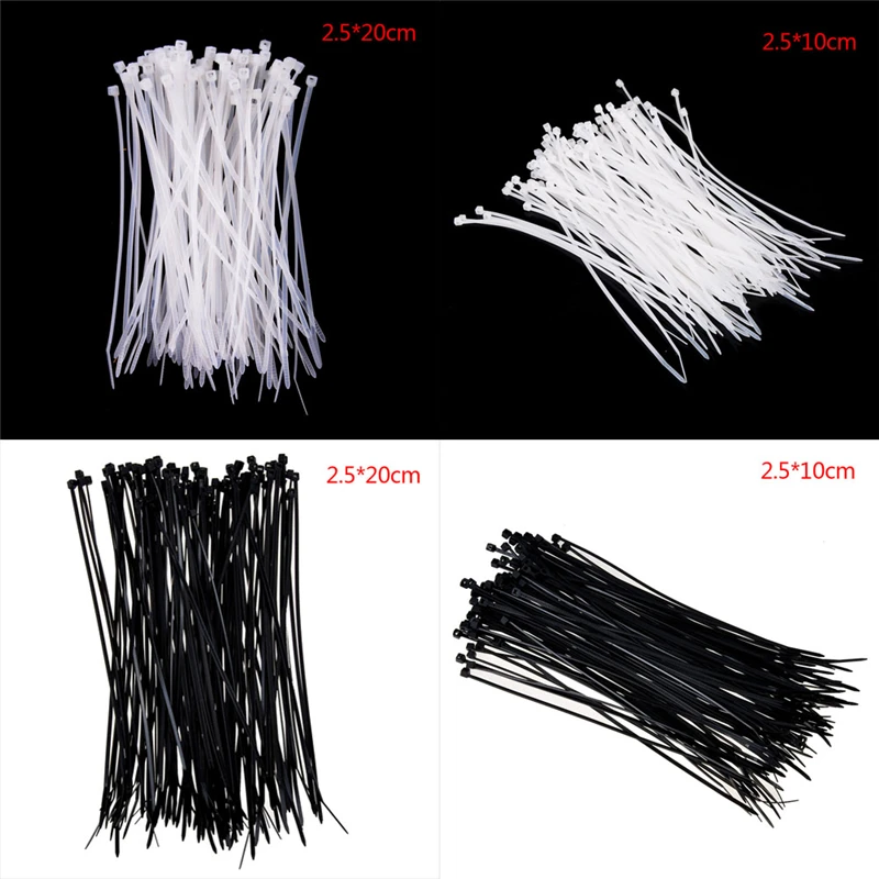 100Pcs Nylon Cable Self-locking Plastic Wire Zip Ties Set 10cm 2.5*100 MRO & Industrial Supply Fasteners & Hardware Cable