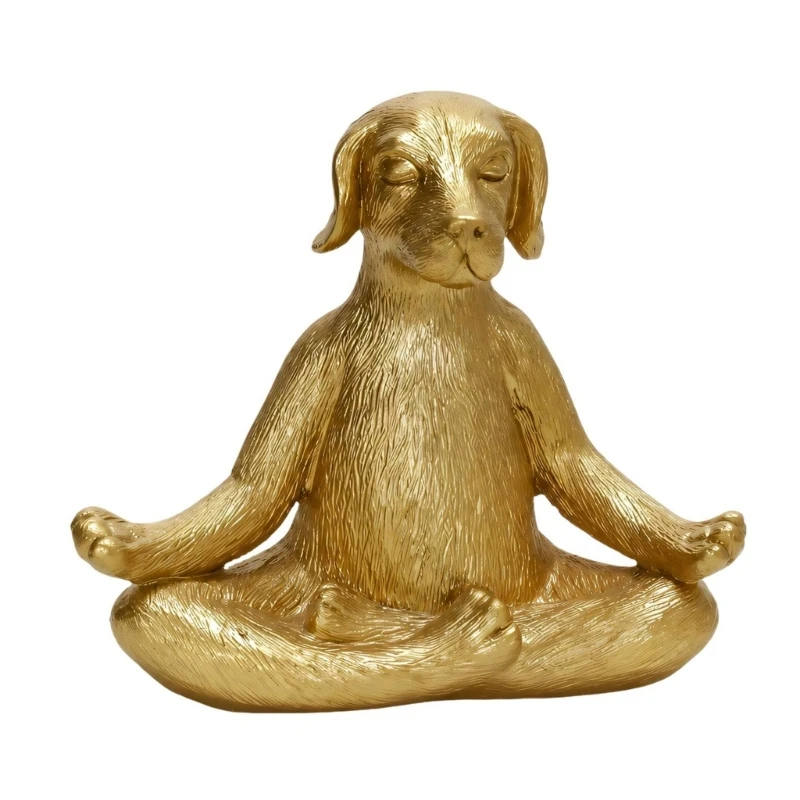 E28F Living Room Dog Statue Accent with Meditating Pose for Shelf and Desk Display, Small Figurine for Bedroom Entryway Table
