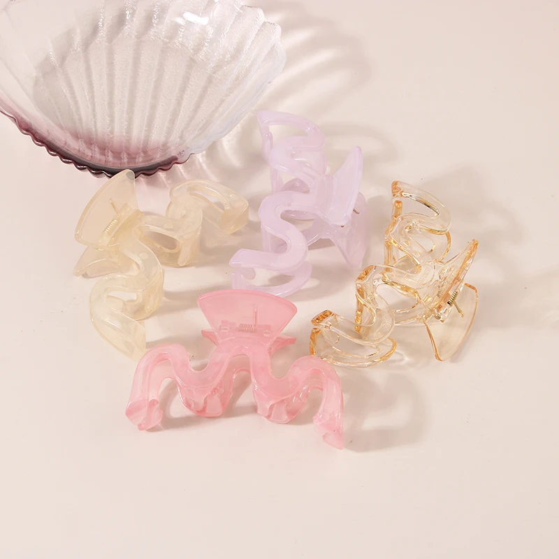 Transparent Pink Cute Jelly Grab Clip Wave Back of The Head Simple Disc Hair Shark Clip Temperament Hairpin Hair Accessories