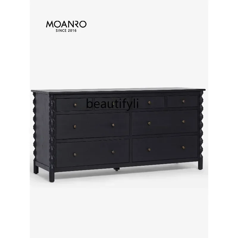 53 Solid wood medieval chest cabinet French storage living room side cabinet storage cabinet cream wind drawer