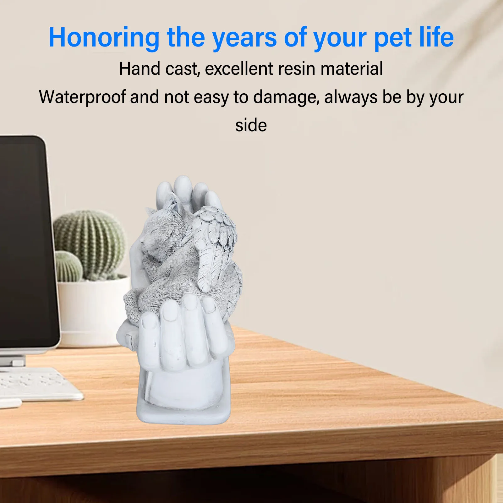 Pet Memorial Statue Outdoor Garden Decor Ornament Angel with God Hands Gravestone Memorial Garden Stone view 2