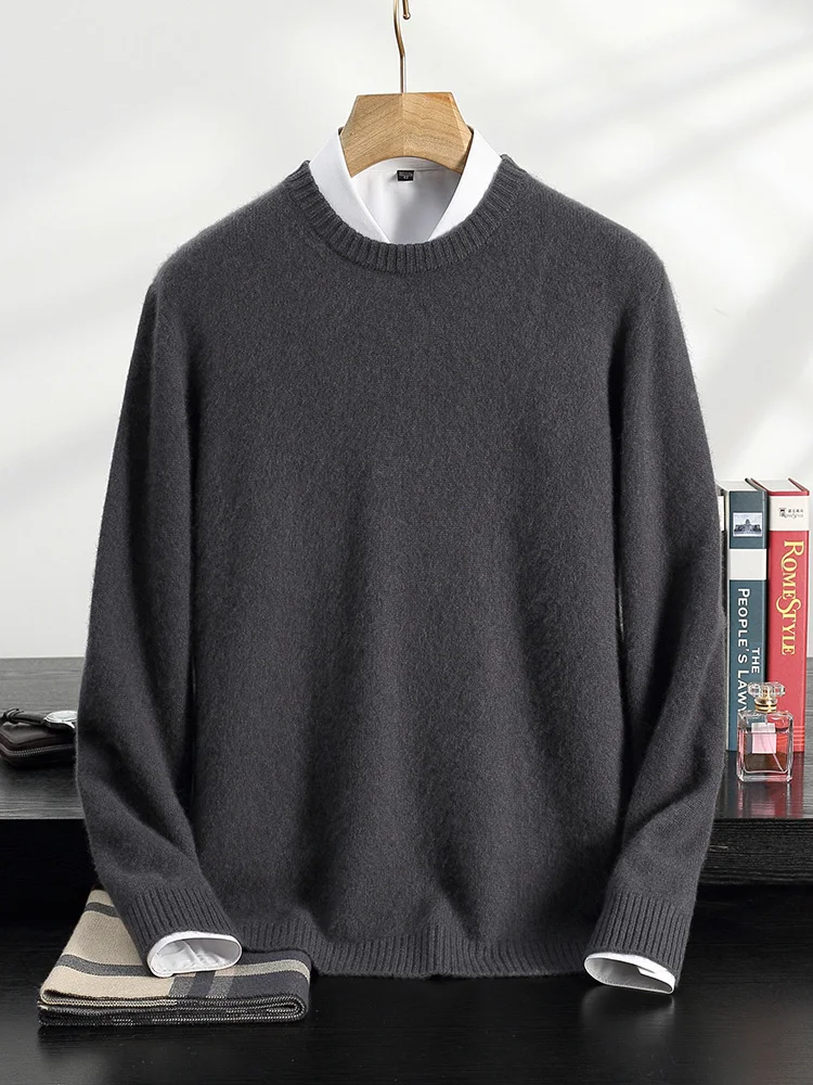 Dream Mo Basic Sweater Autumn Winter Men's Cashmere Pullover Long Sleeve Versatility 100% Goat Cashmere Knitwear Thick Soft Tops