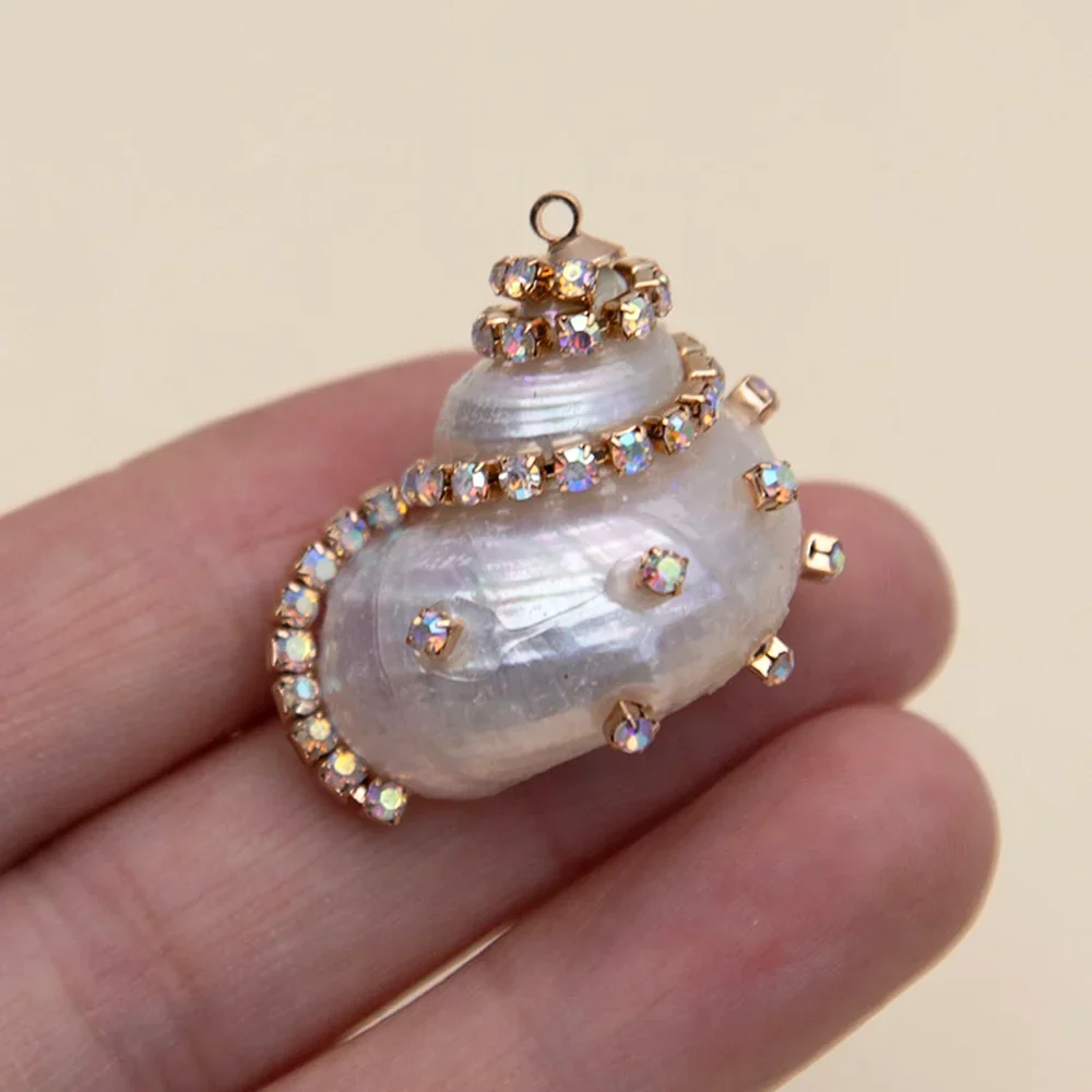 1 قطعة 24-35 مللي متر قذيفة الطبيعية محارة المعلقات مطعمة حجر الراين الساحرة صنع المجوهرات عقد دي اي واي القرط اكسسوارات هدايا #3