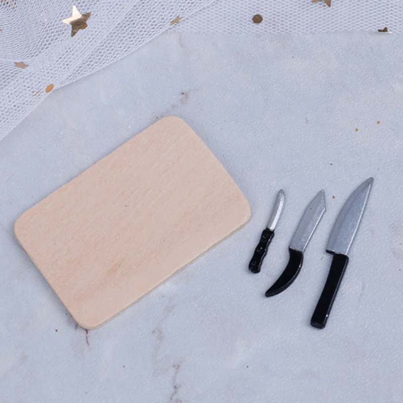 

4Pcs Doll House Miniature Kitchen Food Knife Chopping Block Cut Vegetables Mini Decoration Gifts