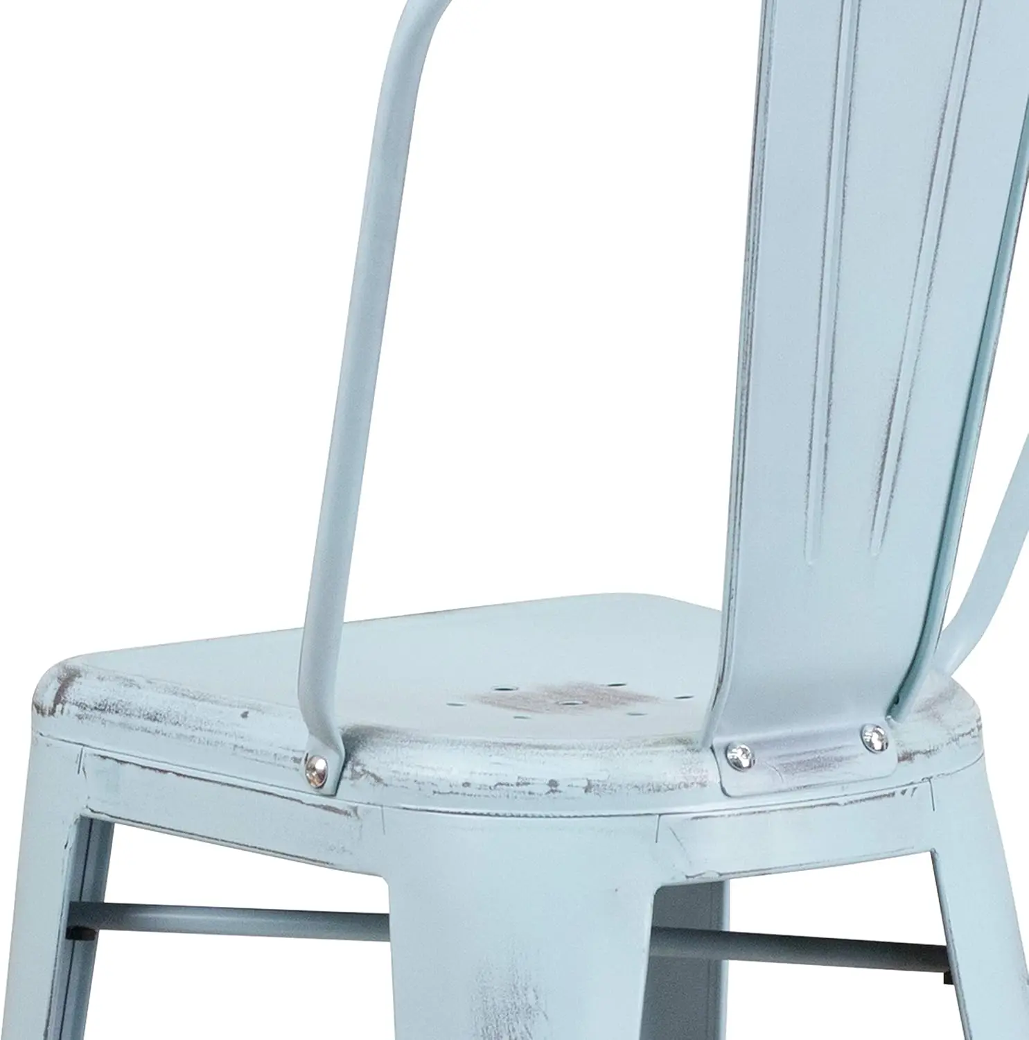 Handels üblicher 30 "" High Distressed Green-Blue Metall Indoor-Outdoor Barhocker mit Rückenlehne