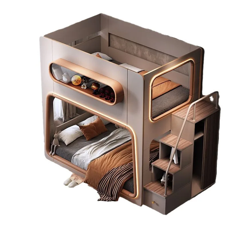 

Modern Style High Guardrail Space Capsule Twin Beds for Children Panel Wood Bunk Beds for Hotels Do Not Disturb Each Other