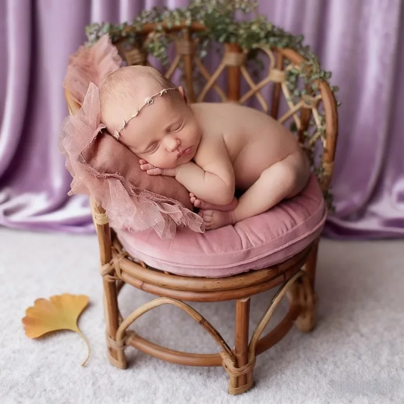 1pc Retro Rattan Basket Chair Newborn Bebe Photography Posing Bed Background Photo Accessories for Baby Girl Boy Studio Tool