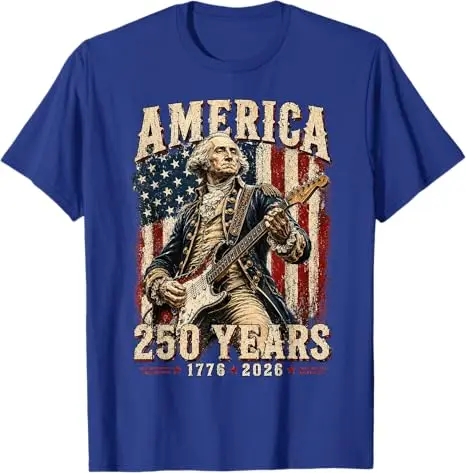 Abraham Lincoln 250. Jahrestag USA 250 Jahre 4. Juli T-Shirt George Washington Gitarre spielend US-Flagge Patriotisches Grafik-T-Shirt – Detail 14