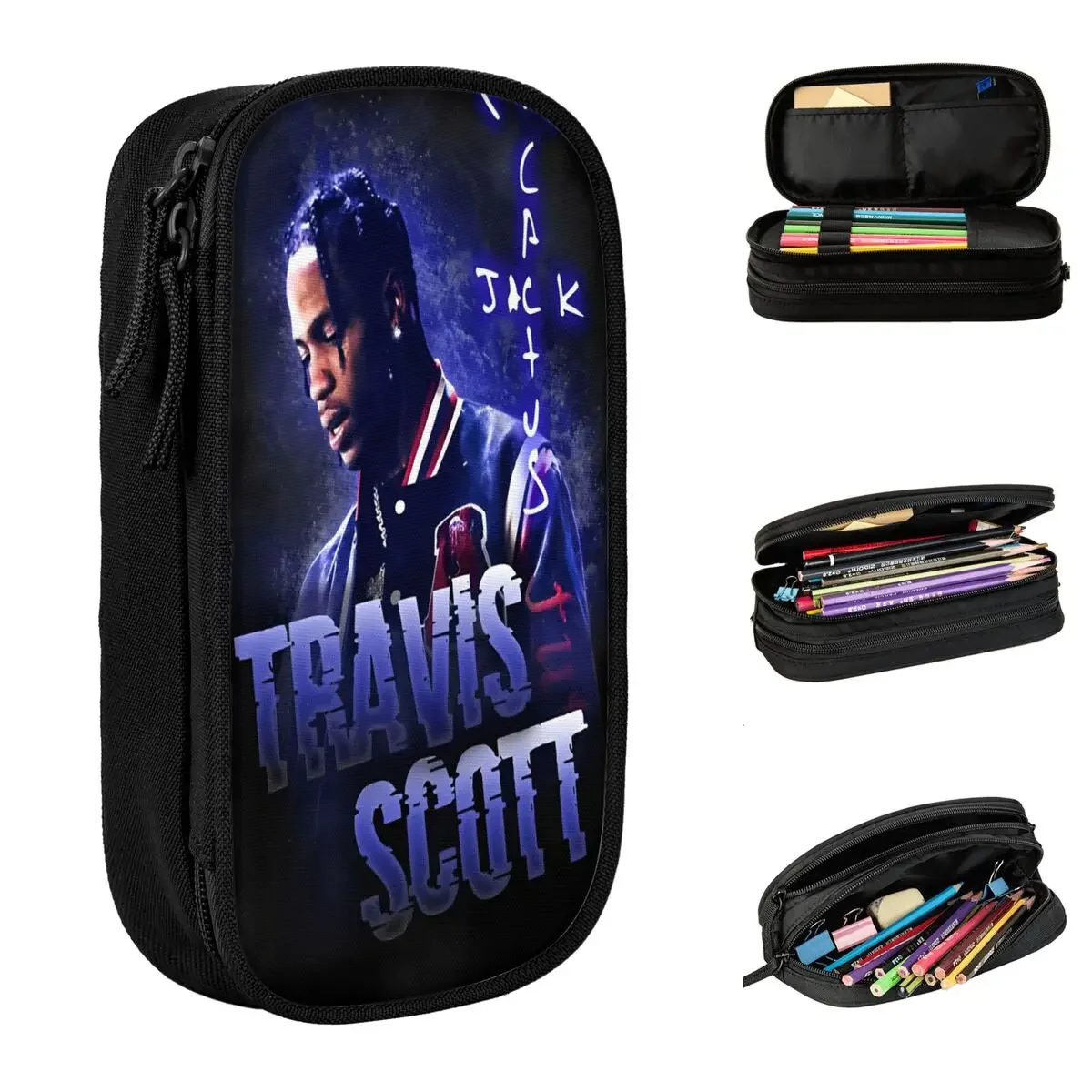 

Travis Blue Pencil Case Rapper Pencil Pouch Pen for Student Big Capacity Bag Students School Zipper Stationery