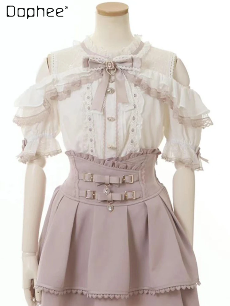 

Japanese Lolita Mine Series Skirt 2023 Summer Mass-Produced Double Butterfly Braid Buckle Leather Ring Back High Waist Culottes