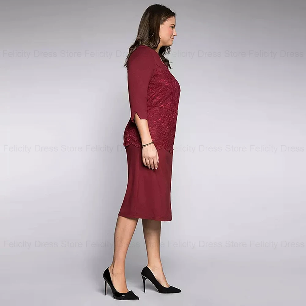 Customized Elegant Plus Size Mother of the Bride Dresses Sheath Formal Wedding Guest Dress Knee-Length Lace Vestidos de Madrina