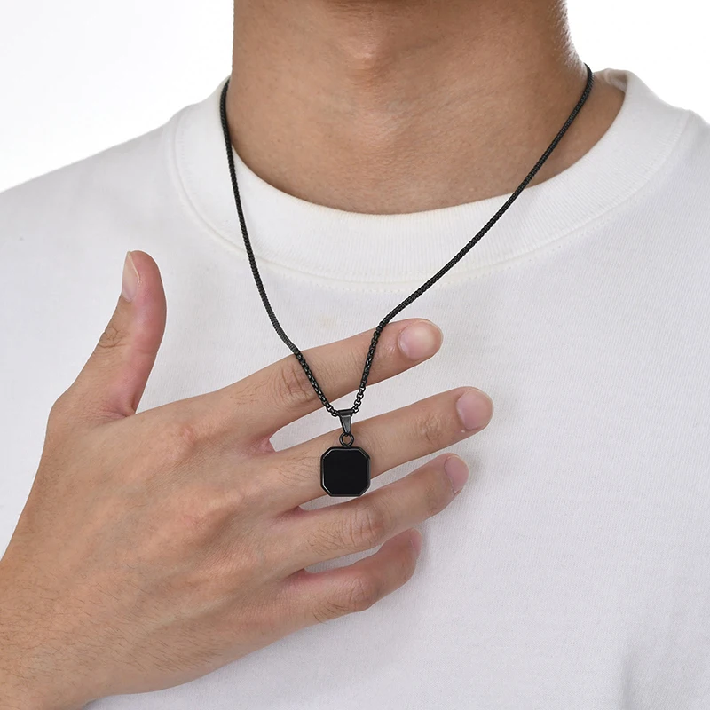 Mode Anhänger Für Männer Edelstahl Schmuck Vintage Platz Intarsien Stein Anhänger Halskette Punk Stil Männer Geschenk – Detail 13