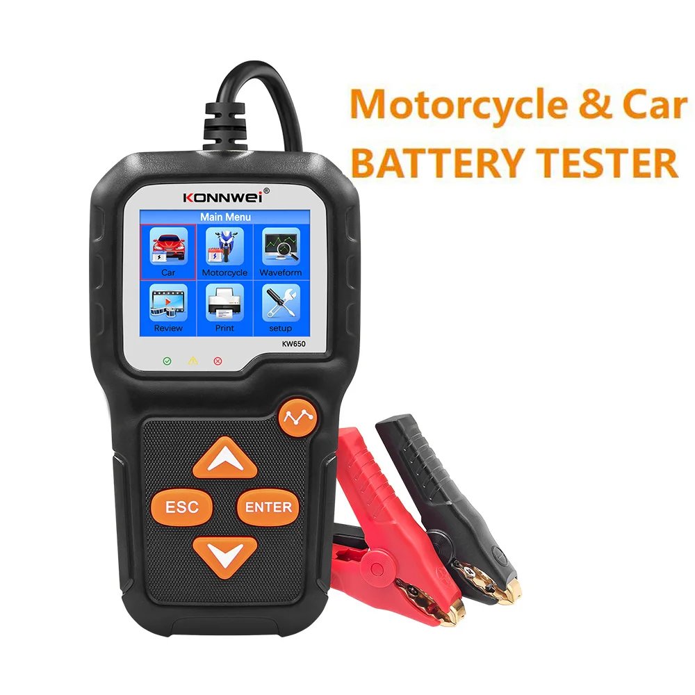 

6V 12V Car Motorcycle Battery Tester KONNWEI KW650 Auto Battery Analyzer 100 to 2000 CCA Car Quick Cranking Charging Tool