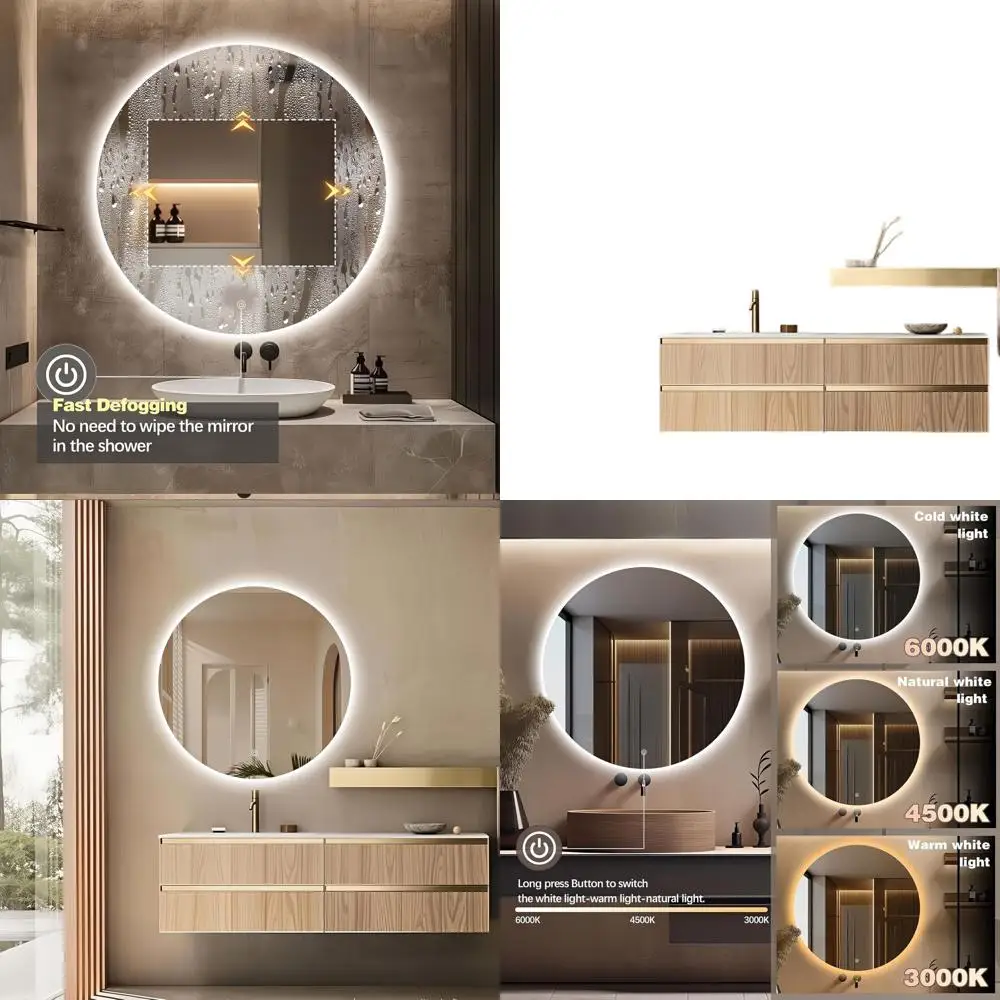 

Frameless LED Backlit Bathroom Mirror, 32 Round Vanity Mirror with Adjustable Colors, Anti-Fog & Waterproof