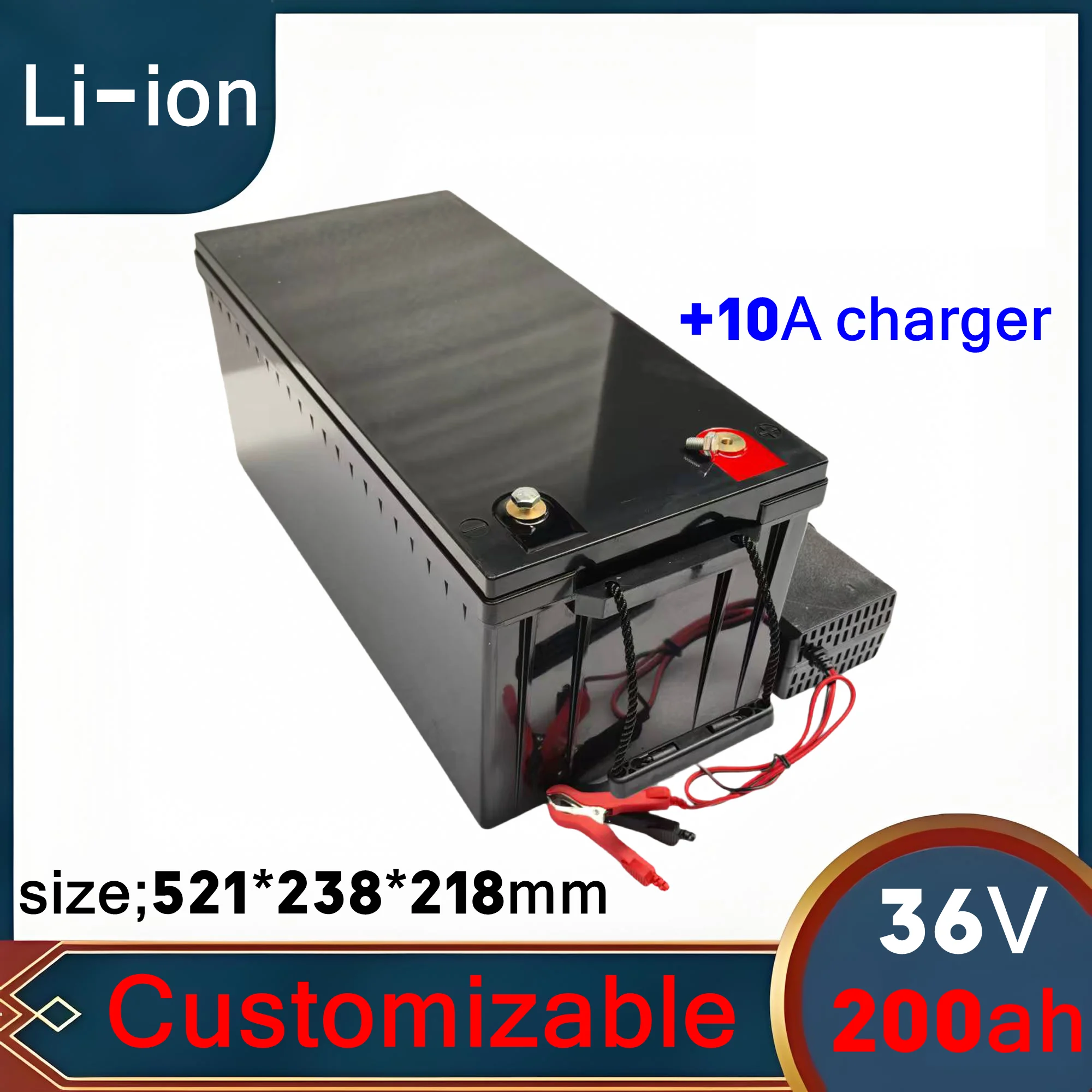 Batterie Lithium-Ion Étanche 36V, 200Ah, 100A, BMS, Films, pour Scooter 3000W, 1500W, Vélo, Massage Solaire, EV, avec Chargeur 1