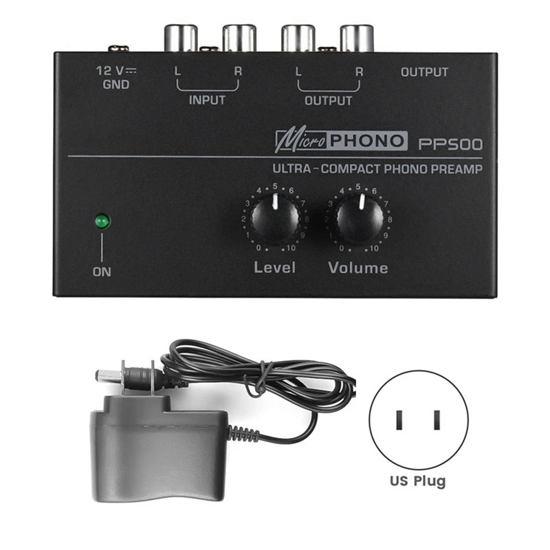 Préampli Phono Ultra-Compact 6X PP500 avec Basses et Aigus, Équilibre, Réglage du Volume, Préampli Coloré, Prise US