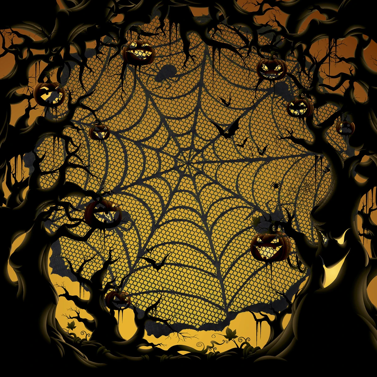 

Spider Web Tablecloth Round Mesh Lace Polyester Fiber Halloween Party Decoration Waterproof Table Cover